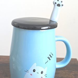 Cartoon Kitty Cat Cup with Lid Spoon